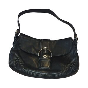 Coach Black Leather Shoulder Bag with Buckle